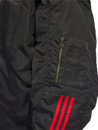 Adidas x Willy Chavarria Satin Bomber Jacket Bomber Jacket unisex detail view 4 | Dash Racegear — Adidas x Willy Chavarria 2025 Unisex Black Satin Bomber Jacket combining lightweight satin and classic bomber design for unisex wear.