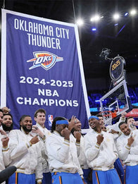 Oklahoma City Thunder 2025 Finals Champions Banner Raising Ceremony Jacket Jacket unisex detail view 10 | Dash Racegear — Oklahoma City Thunder Nike Showtime 2025 jacket in white with a classic bomber silhouette
