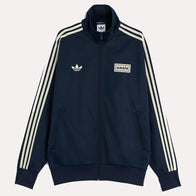 Adidas x Oasis Navy Blue Track Jacket Jacket unisex front product view | Dash Racegear — Bold & Clean – Navy Blue Oasis Track Jacket by Adidas