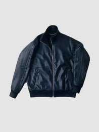 Adidas A-Type Leather Track Jacket Jacket unisex front product view | Dash Racegear — Sleek black leather track jacket from Adidas A-Type 2026 designed for men and women with a smooth modern streetwear aesthetic.