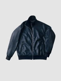 Adidas A-Type Leather Track Jacket Jacket unisex front product view | Dash Racegear — Sleek black leather track jacket from Adidas A-Type 2026 designed for men and women with a smooth modern streetwear aesthetic.