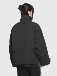 Adidas 3S Black Padded Jacket Jacket unisex detail view 3 | Dash Racegear — Recreated Adidas premium 3-Stripes black padded jacket in an oversized silhouette offering warmth and streetwear appeal