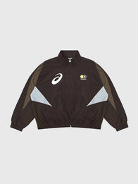 VTP x Asics Track Jacket Jacket unisex detail view 2 | Dash Racegear — Brown Asics x Vandy The Pink 2026 zip-up track jacket crafted for lightweight comfort and versatile casual fashion.
