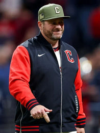 Cleveland Guardians 2026 Dugout Jacket Jacket unisex front product view | Dash Racegear — 2026 Cleveland Guardians Navy & Red Dugout Full-Zip Bomber Jacket featuring bold team colors and smooth sporty finish.