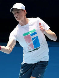 Jannik Sinner 2026 Australian Open Previews T-Shirt Shirt unisex front product view | Dash Racegear — White Jannik Sinner 2026 Australian Open T-Shirt, lightweight comfort for courtside or streetwear looks.