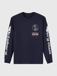 OVO x Oracle Red Bull Racing 2026 Long-Sleeve T-shirt Shirt unisex front product view | Dash Racegear — OVO x Oracle Red Bull Racing RB21 Navy Long Sleeve T-Shirt 2026 featuring clean motorsport-inspired design and soft comfort.