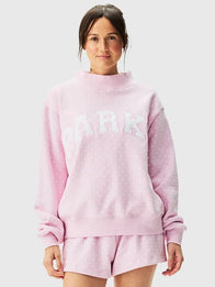 Parke Polka Dot Varsity Mockneck Sweatshirt Sweatshirt unisex front product view | Dash Racegear — Pink Parke 2026 Polka Dot Varsity mockneck fleece sweatshirt crafted for cozy comfort and versatile casual fashion.