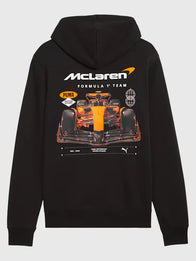 Puma x Mclaren Racing Graphic Hoodie Hoodie unisex detail view 8 | Dash Racegear — Sleek black Puma x McLaren Racing hoodie, bold graphic branding ideal for motorsport fans and casual styling.