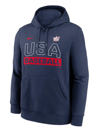 USA Baseball Nike 2026 World Baseball Classic Club Hoodie Hoodie unisex front product view | Dash Racegear — Navy 2026 WBC USA Nike Hoodie, hooded pullover with soft fleece and bold graphics for fan pride and style.