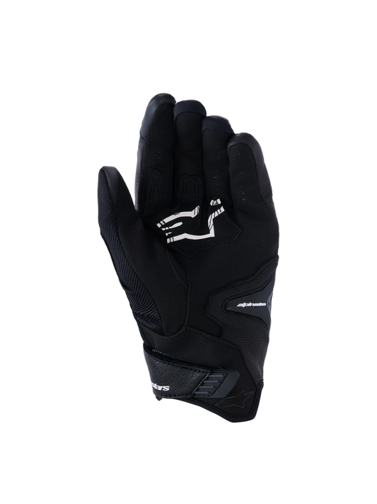 Alpinestars SP-R Pro Gloves, Black Short-cuff Motorcycle Gloves, palm view showing grip reinforcements and white Alpinestars logo, designed for sport riding.