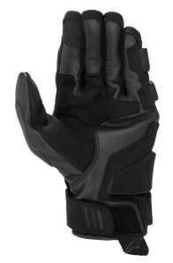 Alpinestars Phenom Leather Gloves, Motorcycle Gloves, Black, palm and side view showing premium goat leather construction, reinforced side hand and landing zones, short cuff with hook-and-loop closure, touchscreen-compatible fingertips, sport performance riding gear