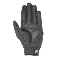 Alpinestars Dyno Leather Gloves, Black, Palm view showing padded reinforcements and goat leather construction, touchscreen compatible fingertips, short cuff road riding glove for urban use