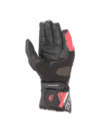 Alpinestars Stella SP-8 V3 Women's Racing Gloves, Black and Diva Pink, leather palm view with secure hook and loop cuff.