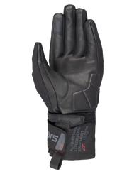 Alpinestars WT-3 Drystar® Insulated Gloves, Black motorcycle gloves, palm view showing leather reinforcement and padded palm, mid-length cuff with Alpinestars Exploration Equipment branding, touchscreen compatible fingertips, durable all-weather touring protection.
