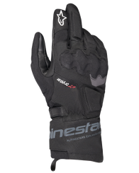 Alpinestars WT-3 Drystar Insulated Gloves, Black Motorcycle Touring Gloves, waterproof and insulated construction with molded knuckle protection, white star logo on the index finger, and mid-length cuff with Alpinestars branding.