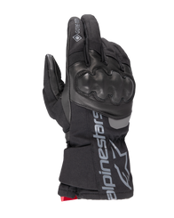 Alpinestars WT-4 Gore-Tex Insulated Glove, Black Motorcycle Glove, Hard Knuckle Protection, Leather and Textile Construction, GORE-TEX Waterproof Technology, Silver Alpinestars Logo and Wordmark on Cuff, Red Accent at Wrist, Winter Riding Glove
