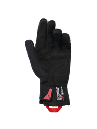 Alpinestars XT-3 Drystar® Insulated Gloves, Black Motorcycle Gloves, palm side view featuring suede material and red pull loop, Alpinestars Adventure Tech branding on the cuff, waterproof winter riding gear
