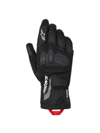 Alpinestars XT-3 Drystar® Insulated Gloves, Motorcycle Adventure Gloves, Black with white branding and red pull loop, featuring integrated knuckle protection, textile and suede construction, mid-length cuff.