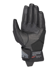 Alpinestars Corozal V3 Drystar® Gloves, Black, Palm side view showing leather construction with reinforced patches, short cuff with Alpinestars Adventure Tech branding, touchscreen-compatible fingertips, durable all-weather adventure motorcycle gear.
