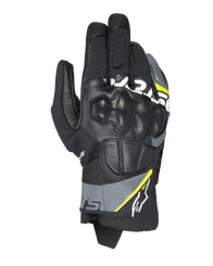 Alpinestars Corozal V3 Drystar® Gloves, Adventure Motorcycle Gloves, Black with Deep Gray and Yellow Fluo accents, leather and textile construction with molded knuckle protection, short cuff design, waterproof and breathable for all-weather riding
