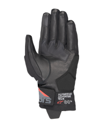 Alpinestars Corozal V3 Drystar® Gloves, Black Deep Gray Red Fluo, palm view featuring leather construction, synthetic palm reinforcements, and short cuff with Alpinestars Adventure Tech branding