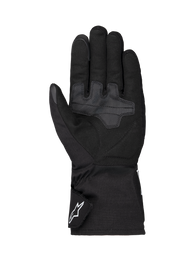 Alpinestars Wt-1 Drystar® Insulated Gloves, Motorcycle Gloves, Black, palm view featuring reinforced textile grip areas, long cuff with white Alpinestars logo on the strap, weather-resistant construction for road riding