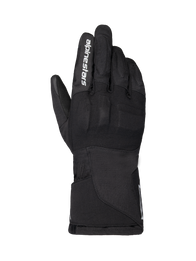Alpinestars WT-1 Drystar Insulated Gloves, Motorcycle Gloves, Black, textile construction with integrated knuckle protection, white Alpinestars branding on the index finger, long gauntlet cuff, waterproof and thermal riding gear for road and adventure use
