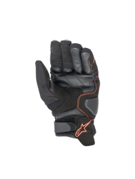 Alpinestars Smx-1 Drystar® Gloves in Black and Red Fluo, waterproof motorcycle sport gloves featuring a reinforced leather palm and padded landing zones for road racing.