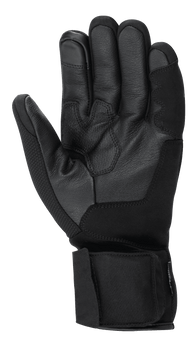 Alpinestars HT-3 Heat Tech Drystar® Gloves, Black motorcycle gloves, palm view showing goat leather construction, textured grip on palm and thumb, adjustable cuff strap, touchscreen compatible index finger, winter touring gear