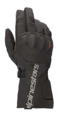 Alpinestars WR-X GORE-TEX Gloves, Motorcycle Touring Gloves, Black, featuring a long cuff with grey Alpinestars branding, covered SP Lite knuckle protection, and a durable ripstop textile construction.