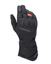 Alpinestars Tourer W-7 V2 Drystar Gloves, Winter Motorcycle Touring Gloves, Black with red accents, featuring reinforced knuckle protection, Alpinestars logo on the back of the hand, and a long adjustable cuff with Drystar branding