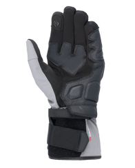 Alpinestars Tourer W-7 V2 Drystar® Gloves, palm view, Black and Dark Gray, winter motorcycle gloves featuring leather palm reinforcements, touchscreen compatible index finger, and dual-strap closure system for a secure fit