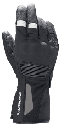 Alpinestars Denali Aerogel Drystar® Gloves, Motorcycle Adventure Touring Gloves, Black with white ribbed finger accents, molded knuckle protection and wrist branding, technical multi-material construction for cold weather performance