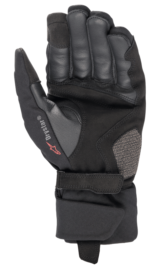 Alpinestars Bogota' Drystar® XF Gloves, Motorcycle Gloves, Black, palm view featuring reinforced leather construction, adjustable wrist strap, and Drystar branding, durable gear for adventure touring