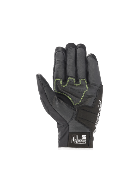 Alpinestars SMX Z Drystar® Gloves, black waterproof motorcycle racing gloves, goat leather palm with fluo accents.