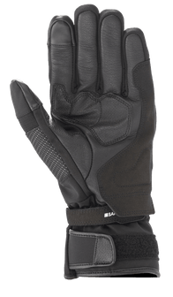 Alpinestars Andes V3 Drystar® Glove, Black Motorcycle Glove, Palm view featuring goat leather and textile construction, reinforced palm area, adjustable wrist strap with velcro cuff, technical all-weather touring design