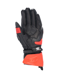 Alpinestars Honda GP Pro R3 Gloves, black and bright red motorcycle racing gauntlet, kangaroo leather palm, CE certified.