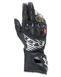 Alpinestars GP Tech V2 Gloves, Motorcycle Racing Gloves, Black with Yellow Stitching and Red Accents, Protective Knuckle Guards, Perforated Cuff for Breathability, Premium Leather Construction
