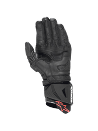 Alpinestars GP Pro R4 Gloves in black leather featuring a kangaroo leather palm and DFS cuff slider for racing.