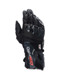 Alpinestars GP Pro R4 Gloves, men's black leather motorcycle racing gauntlet with DFS knuckle and cuff protection.