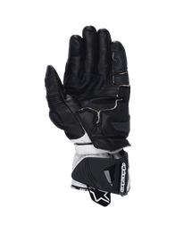 Alpinestars GP Pro R4 Men's Racing Gloves, Black and White leather featuring a kangaroo palm and DFS cuff protection.