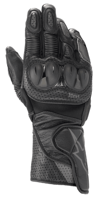 Alpinestars SP-2 V3 Gloves, Black Leather Motorcycle Gloves, Hard Knuckle Protection, Perforated Ventilation, Reinforced Fingers, Wrist Closure with Logo