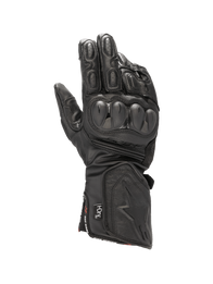 Alpinestars SP-8 HDry® Gloves, waterproof black leather motorcycle racing gloves with dual-density knuckle protection.