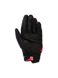 Alpinestars SP X 7 Gloves, Short-Cuff Motorcycle Gloves, Black and Bright Red, palm view showing perforated leather construction, reinforced palm panels, and red Astars logo on the wrist strap