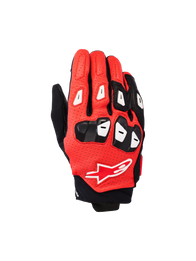 Alpinestars SP X 7 Gloves, short-cuff motorcycle racing gloves, Black Bright Red White, featuring perforated leather construction, TPU knuckle and finger protection, and the Alpinestars star logo on the back of the hand