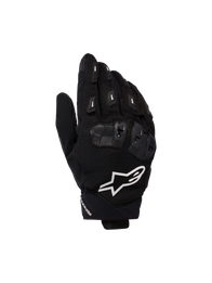 Alpinestars SP X 5 Air Gloves, Motorcycle Racing Gloves, Black with White Logo, featuring 3D mesh construction, TPU knuckle protection, and finger sliders