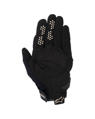 Alpinestars Chrome V2 Gloves, Urban Motorcycle Gloves, Black and Almond, palm side view featuring synthetic suede palm, silicone grip dots on index and middle fingers, and short cuff with adjustable strap and logo.