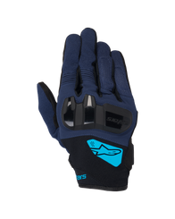 Alpinestars Chrome V2 Gloves, Motorcycle Gloves, Dark Blue and Black, featuring hard TPU knuckle protection, bright cyan Alpinestars logo on the wrist, short cuff urban riding gear