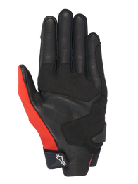 Alpinestars Honda SP X 3 Gloves, Motorcycle Gloves, Bright Red Black and White, palm view featuring perforated leather construction with synthetic reinforcements, a bright red thumb panel, and a compact cuff with an Alpinestars logo.