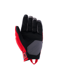 Alpinestars Durack Gloves, Motorcycle Gloves, Bright Red and Mid Gray, palm view featuring synthetic suede construction, black palm with gray reinforcement patch, red side panels and wrist pull loop